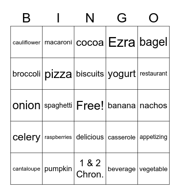 Food Bingo Card