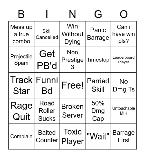 1v1 Bingo Card