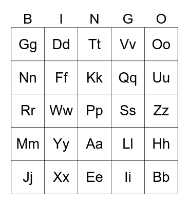 Alphabet Bingo Card