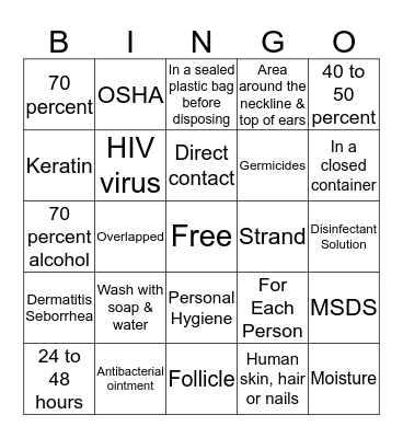 COSMETOLOGY Bingo Card