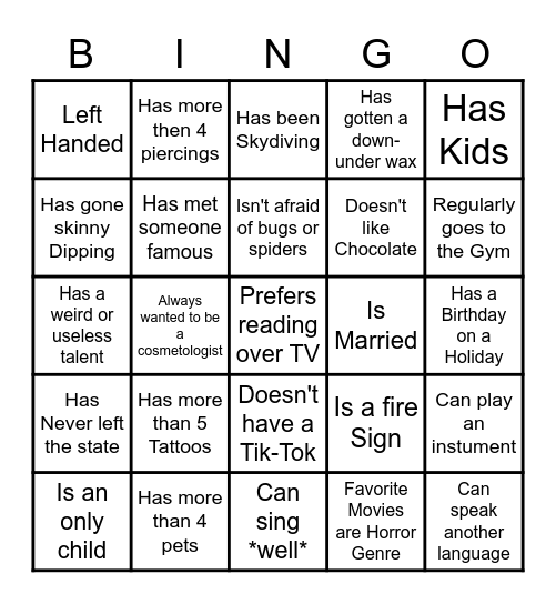 Get to Know you Bingo Card