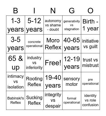 Growth & Development (F&P) Bingo Card