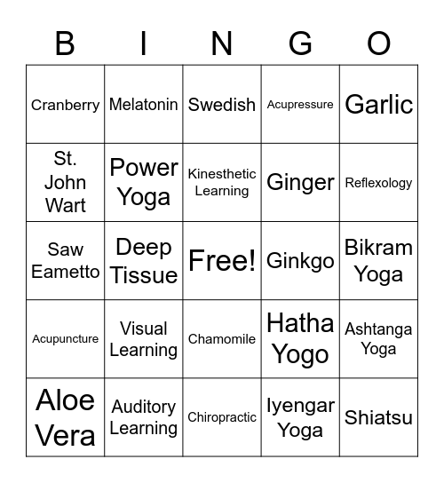 Cam Therapy (F&P) Bingo Card