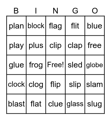 L-Blends Practice Bingo Card