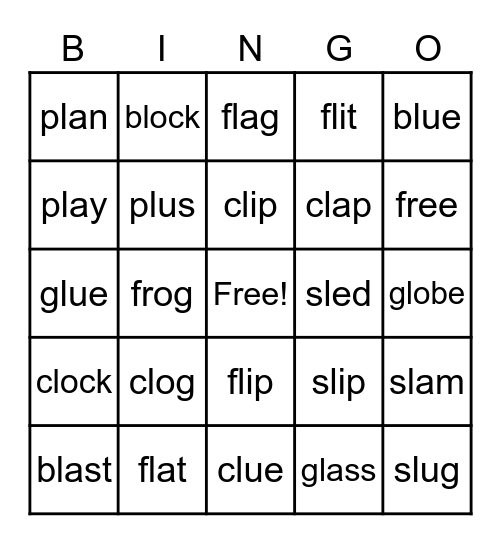 L-Blends Practice Bingo Card