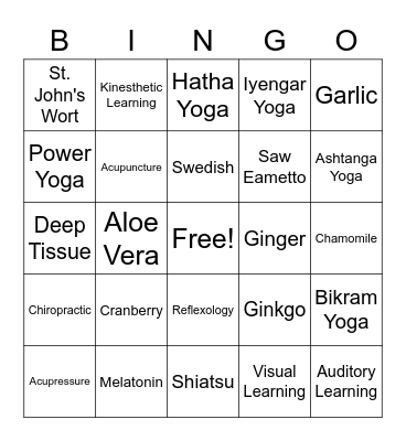 CAM Therapy (F&P) Bingo Card