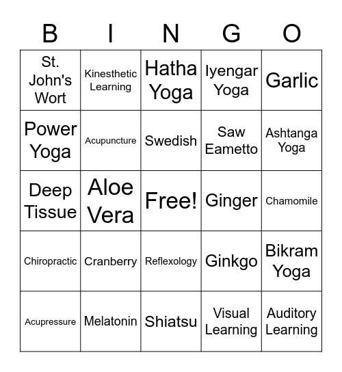 CAM Therapy (F&P) Bingo Card