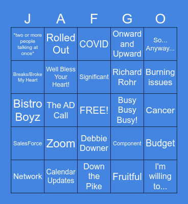 Staff Meeting JAFGO Bingo Card
