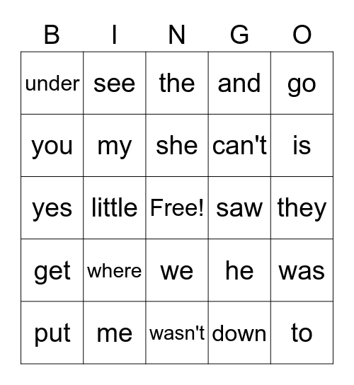 Beginning Sight Words Bingo Card