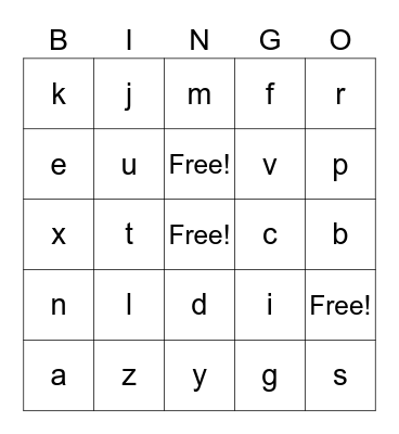 Alphabet Bingo Card