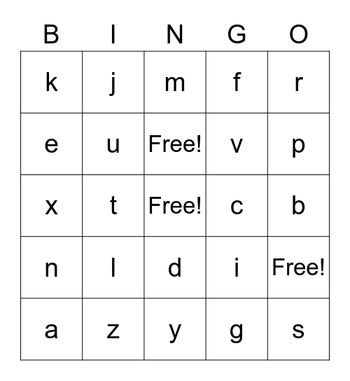Alphabet Bingo Card