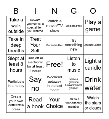 DSAAPD NEO Self Care Bingo Card