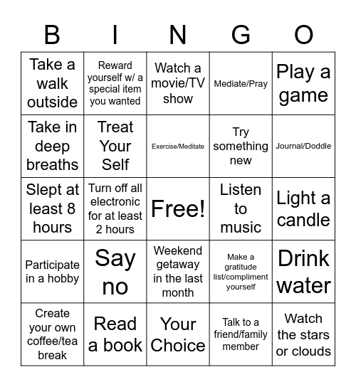 DSAAPD NEO Self Care Bingo Card