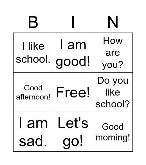 English Bingo 3 Bingo Card