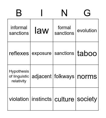 Sociology Bingo Card