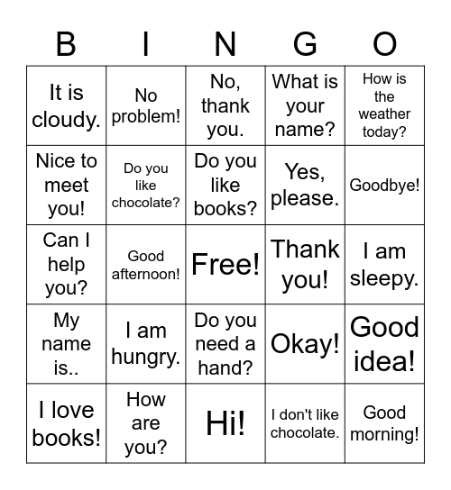 Expressions Bingo 2 Bingo Card