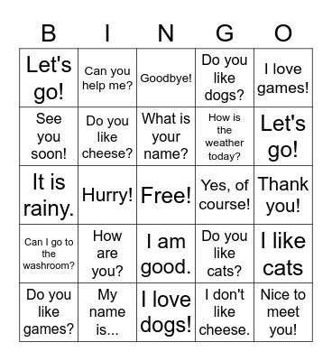 Expressions Bingo 3 Bingo Card