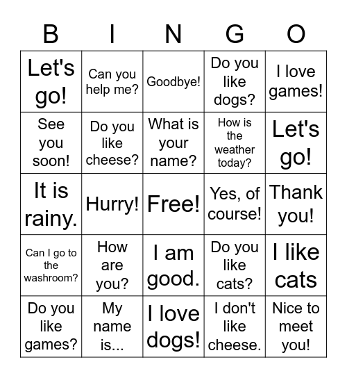 Expressions Bingo 3 Bingo Card