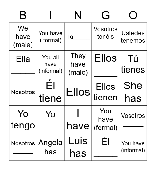 Translations Bingo Card