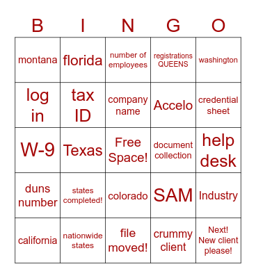 Registrations Bingo Card