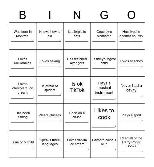 Untitled Bingo Card