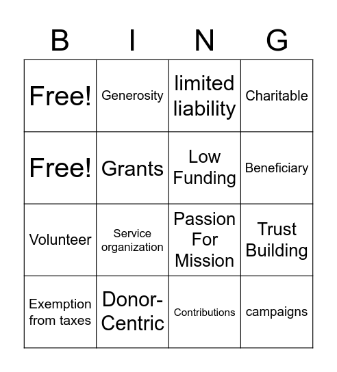 Non-Profit Organization Bingo Card