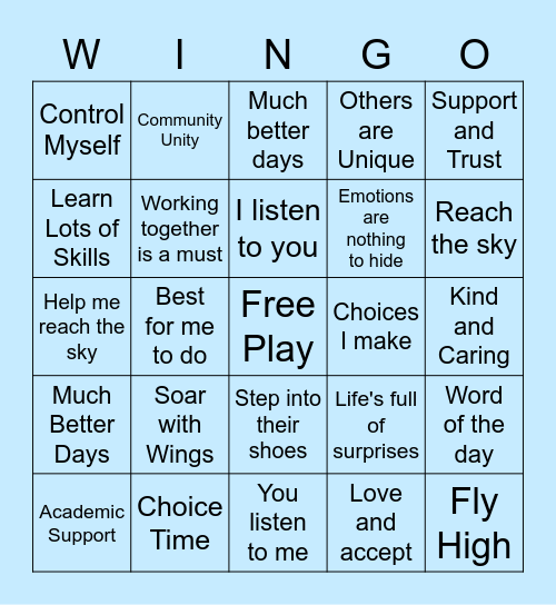WINGO! Bingo Card