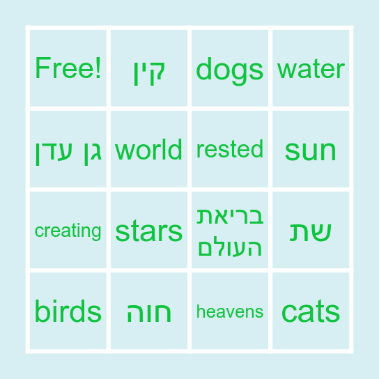 Beresheet Bingo Card