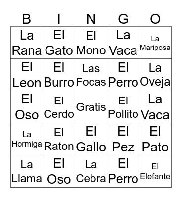 LOS ANIMALES Bingo Card