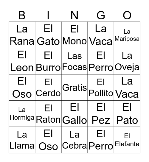 LOS ANIMALES Bingo Card