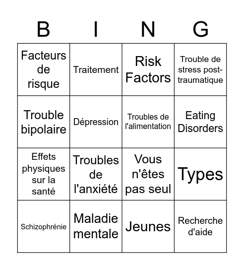 Mental Illness Awareness Week Bingo Card