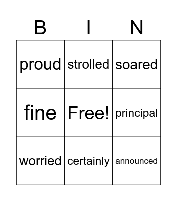 Vocabulary Bingo Card