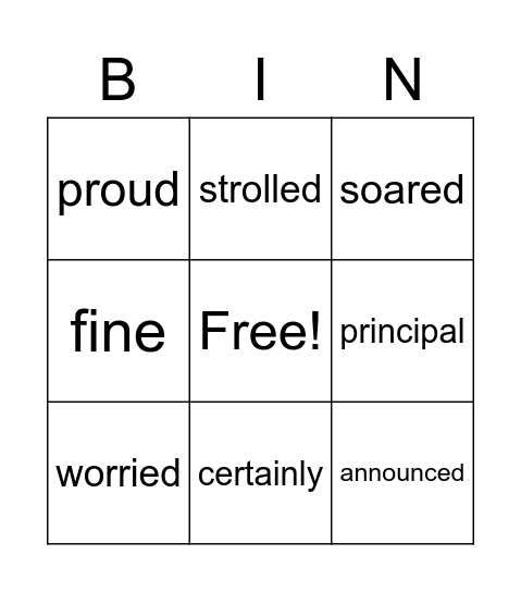 Vocabulary Bingo Card