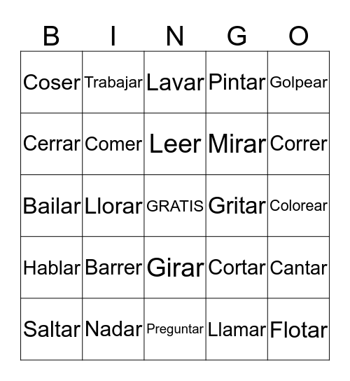 Los Verbos Bingo Card