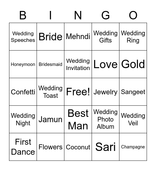 P&K Wedding Bingo Card
