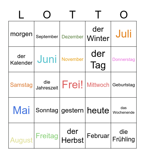 Der Kalender Bingo Card