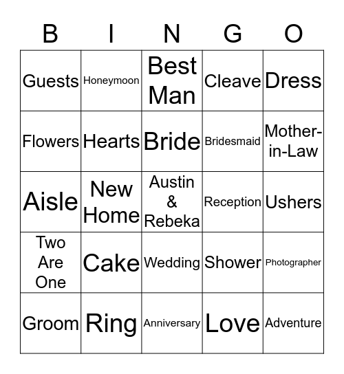 Bridal Bingo Card