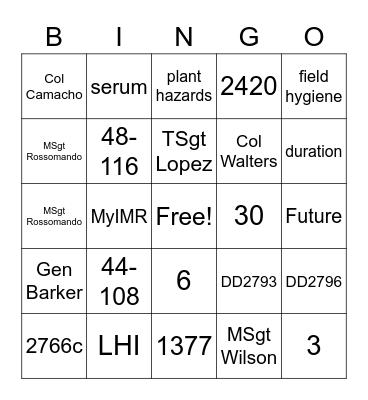 Ellington Field/PH Bingo Card