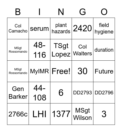 Ellington Field/PH Bingo Card