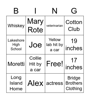 What She Left Behind 2 Bingo Card