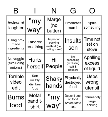 Updated Kay's Cooking Bingo Card