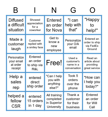 Customer Service Appreciation Week Bingo Card