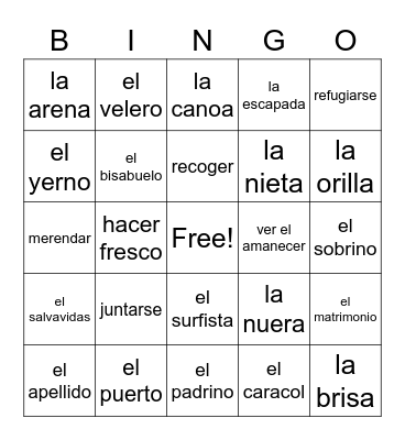 L3 1.2 Vocabulario Bingo Card