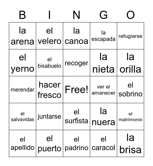 L3 1.2 Vocabulario Bingo Card
