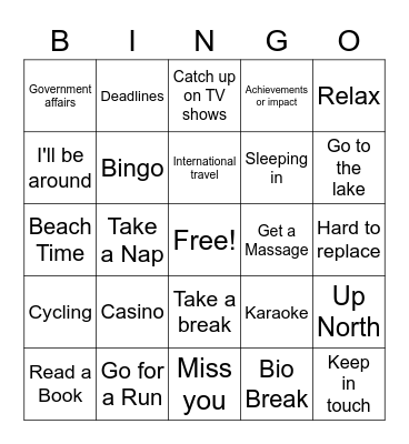 Deb's Retirement Bingo Card