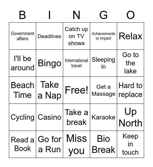 Deb's retirement Bingo Card