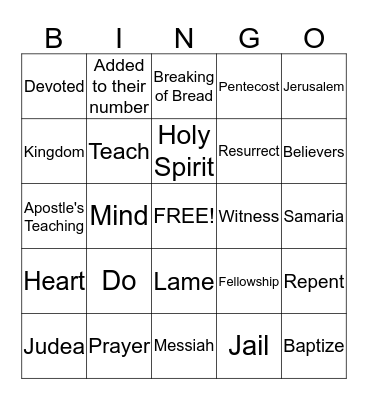 Luke - Acts Lesson 6 Bingo Card