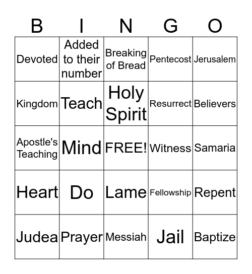 Luke - Acts Lesson 6 Bingo Card