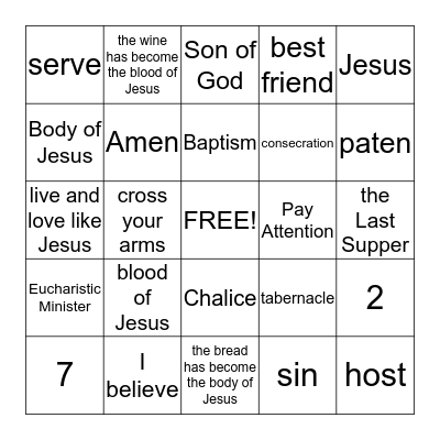 First Communion Bingo Card
