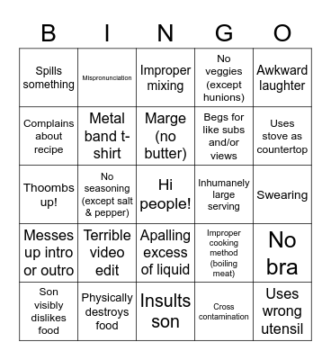 Modern Kay's Cooking Bingo Card